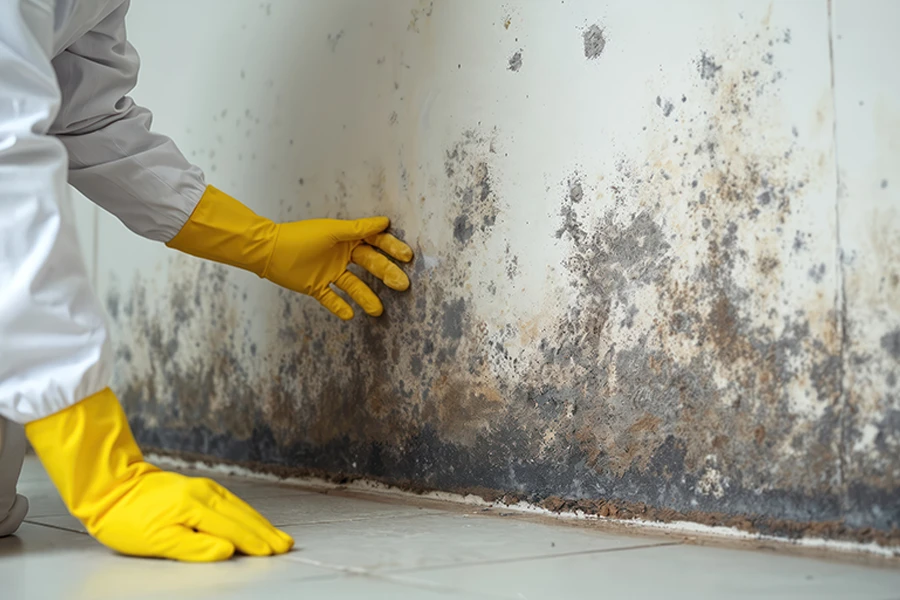 technician inspecting commercial building for mold