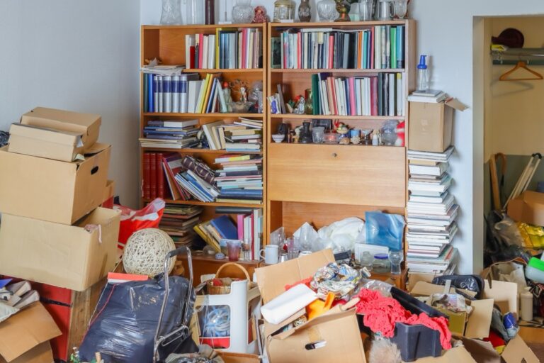 Cluttered room filled with boxes