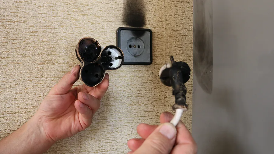 smoke and soot damage from an electrical fire